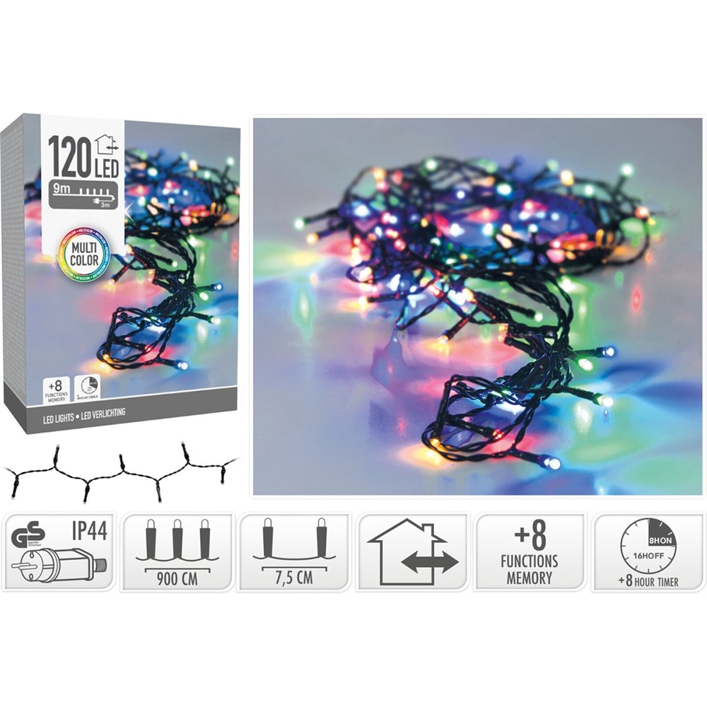 Instalatie Craciun interior/exterior, 120 LED-uri, 9 m, multicolor