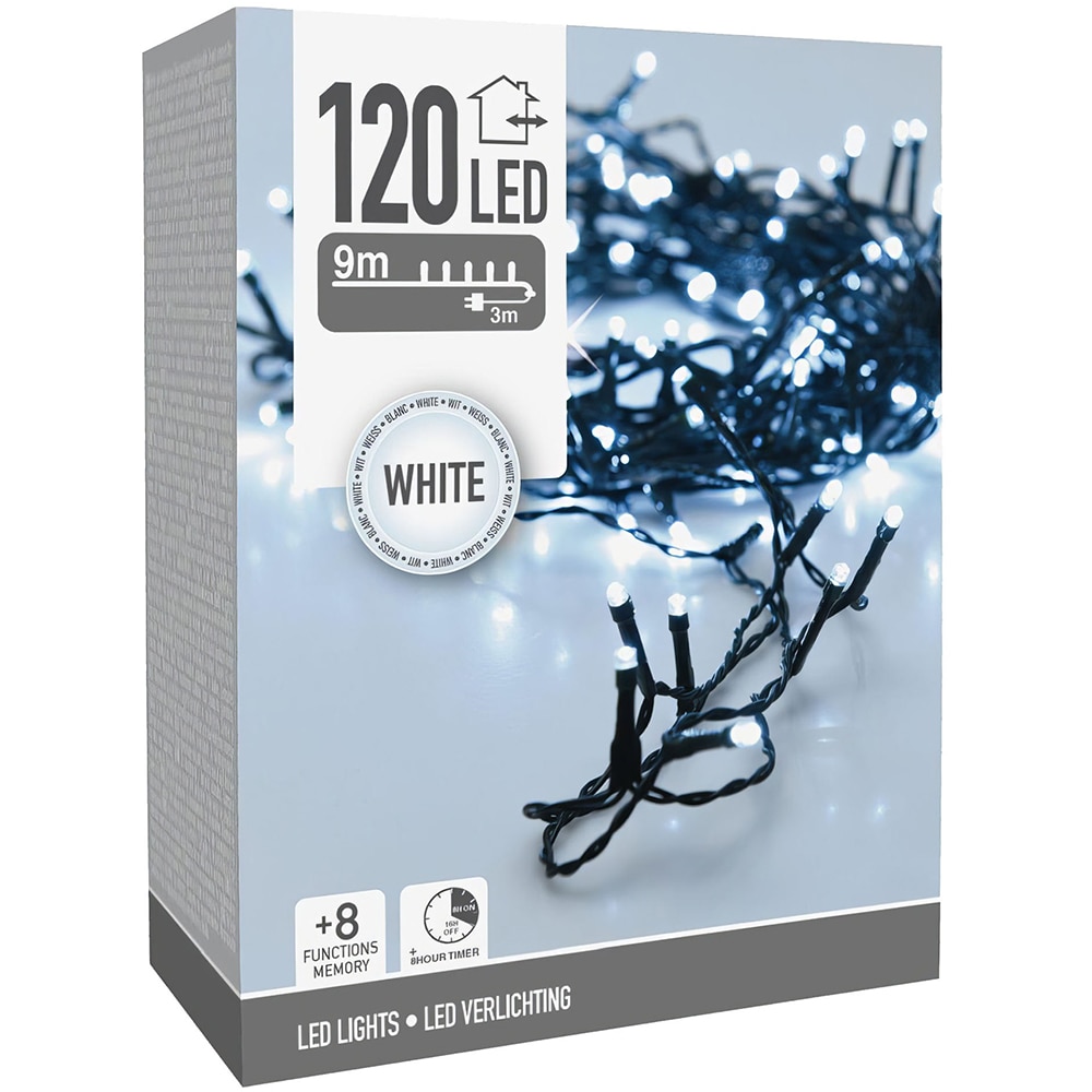Instalatie Craciun interior/exterior, 120 LED-uri, 9 m, alb rece