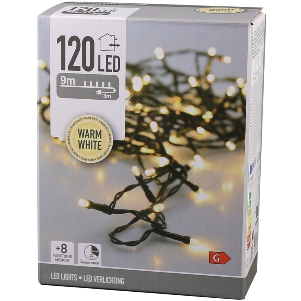 Instalatie Craciun interior/exterior, 120 LED-uri, 9 m, alb cald