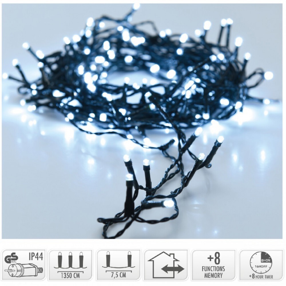 Instalatie Craciun interior/exterior, 180 LED-uri, 13.5 m, alb rece