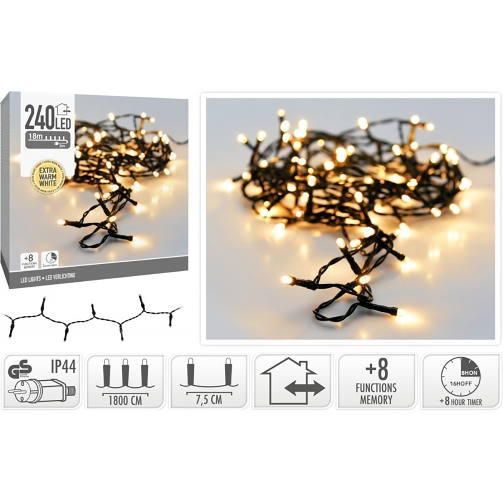 Instalatie Craciun interior/exterior, 240 LED-uri, 18 m, alb extra cald