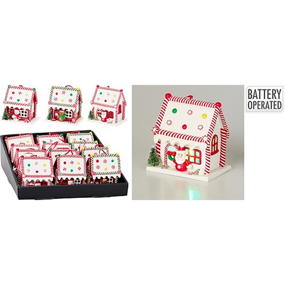 Decoratiune Craciun Casuta ornamentala cu LED, 9 cm, multicolor