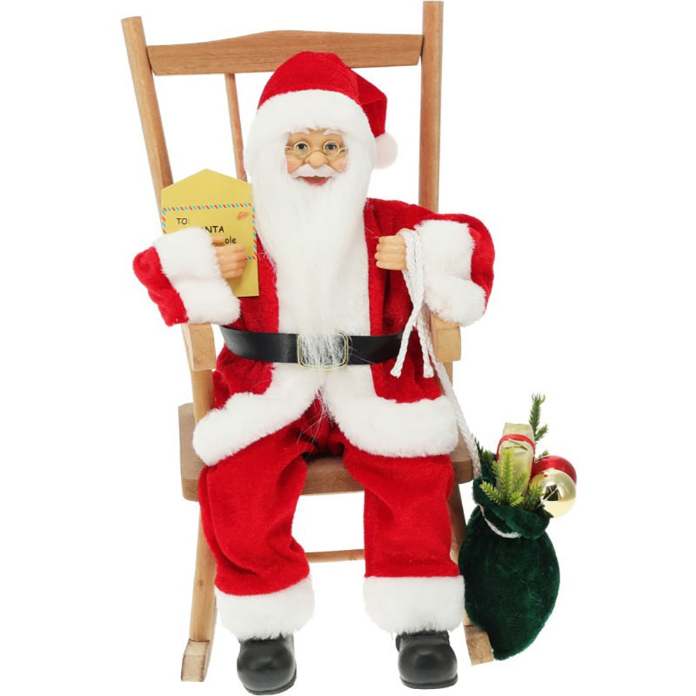 Decoratiune Mos Craciun pe scaun, 35 cm, rosu