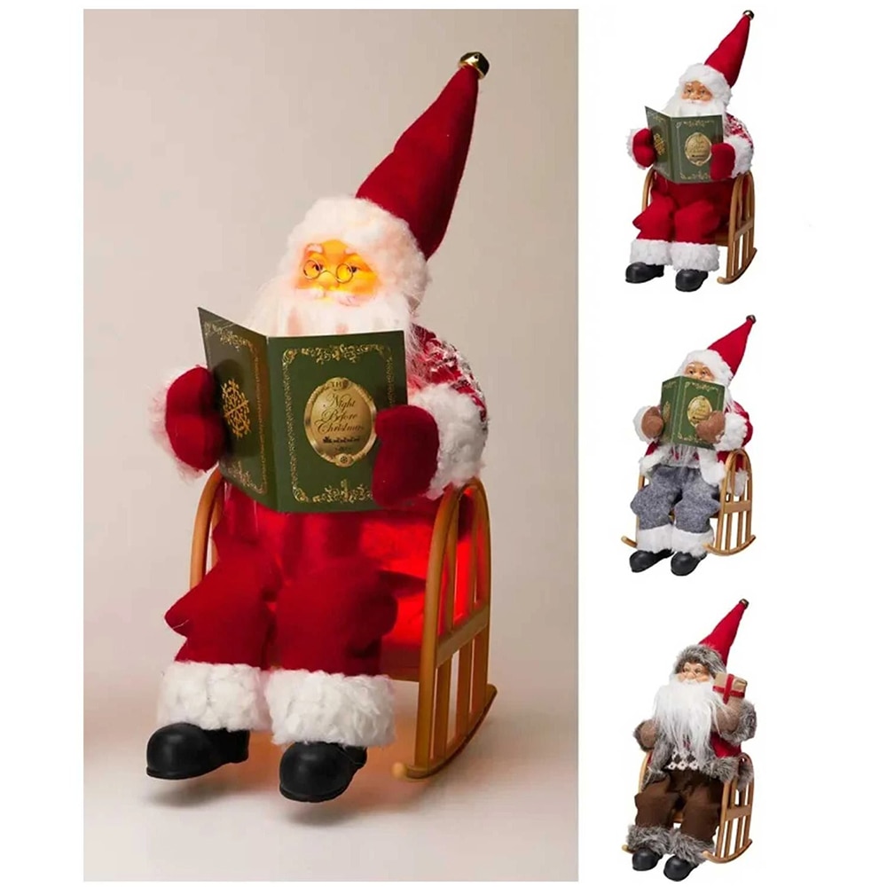 Decoratiune Mos Craciun pe scaun cu LED, 25 cm, multicolor