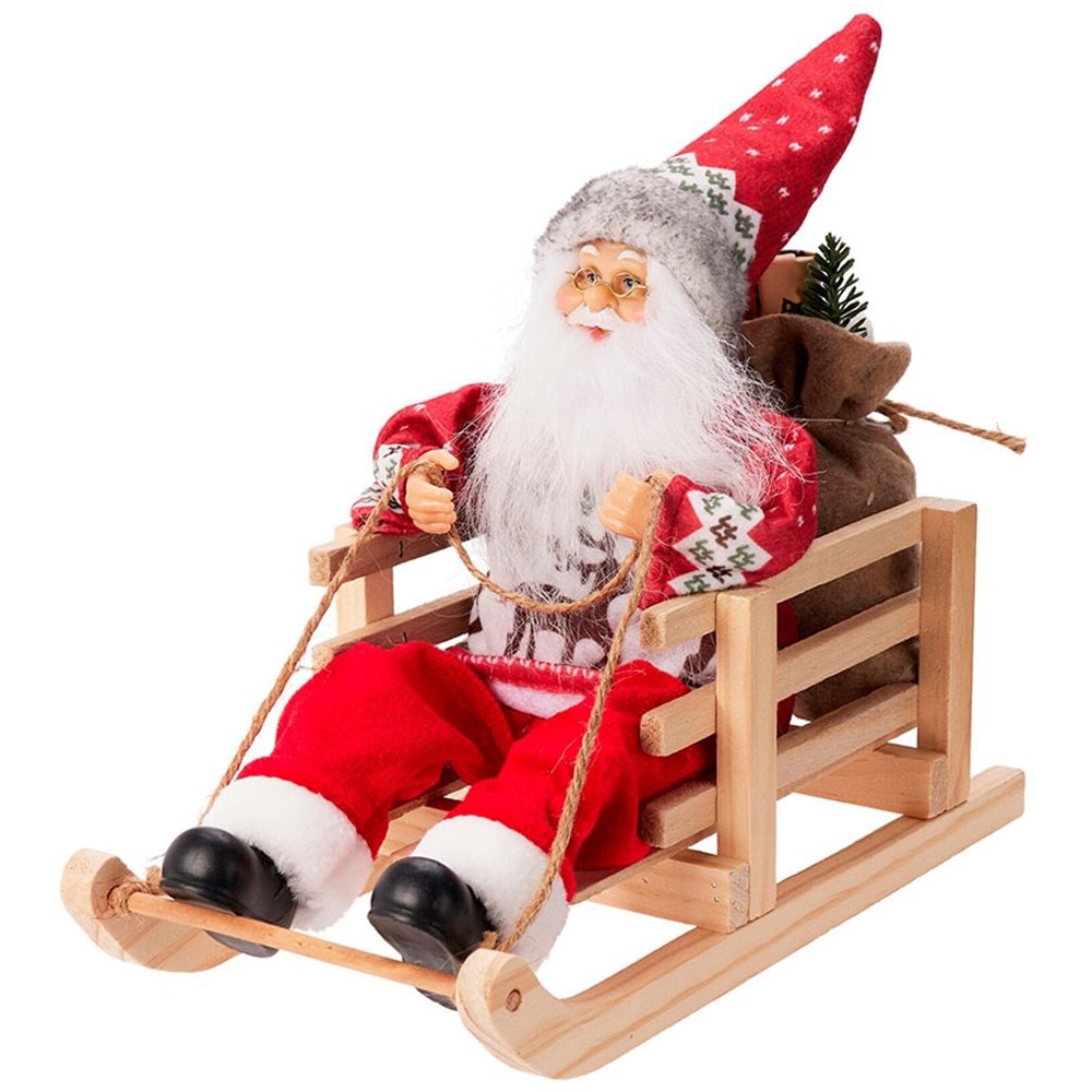 Decoratiune Mos Craciun pe sanie, 25 cm, multicolor