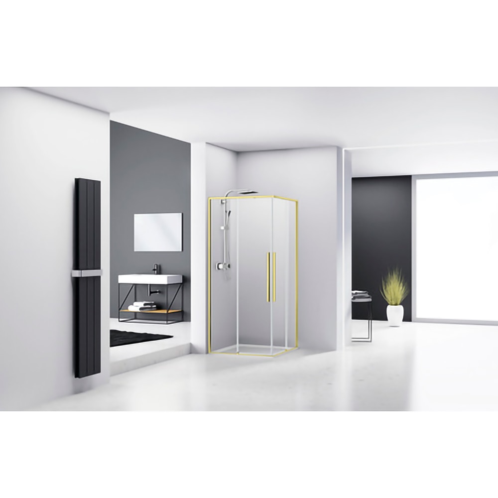 Cabina dus standard BELFORM Fortuna, patrata, aluminiu, 80 x 80 x 200 cm, sticla securizata 6mm, profil auriu