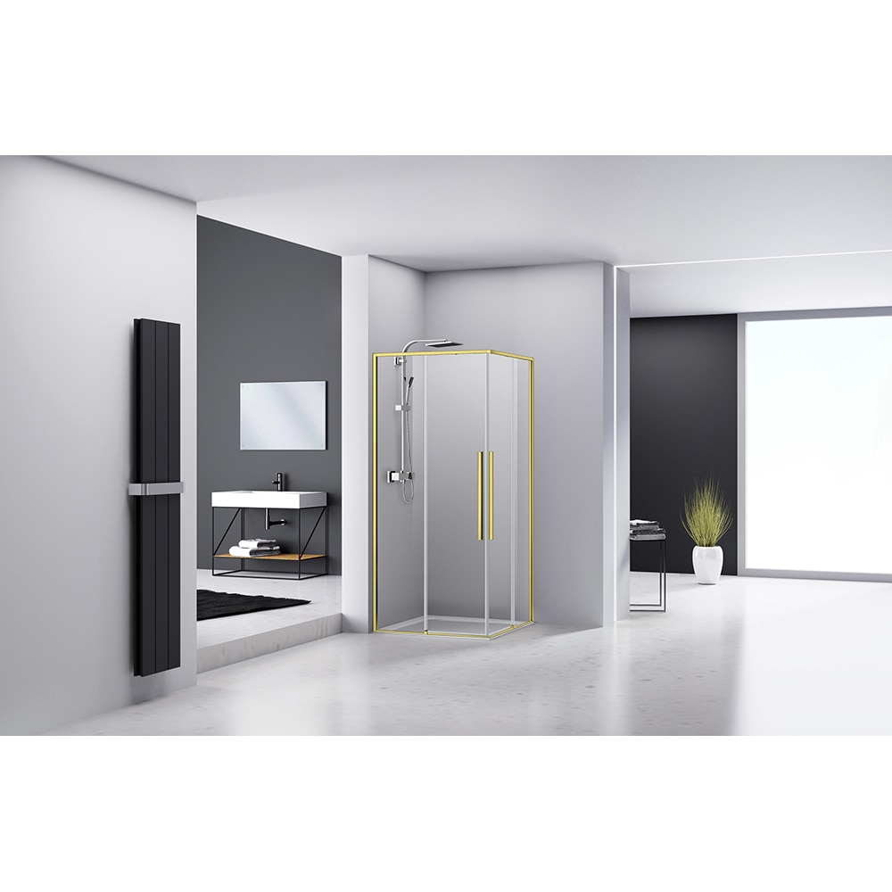 Cabina dus standard BELFORM Fortuna, patrata, aluminiu, 90 x 90 x 200 cm, sticla securizata 6mm, profil auriu
