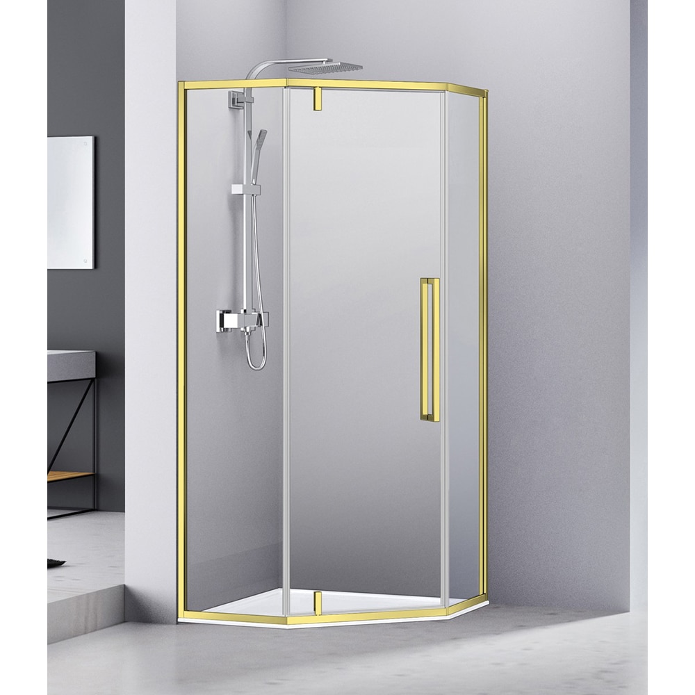 Cabina dus standard BELFORM Fortuna, pentagonala, aluminiu, 90 x 90 x 200 cm, sticla securizata 6mm, profil auriu