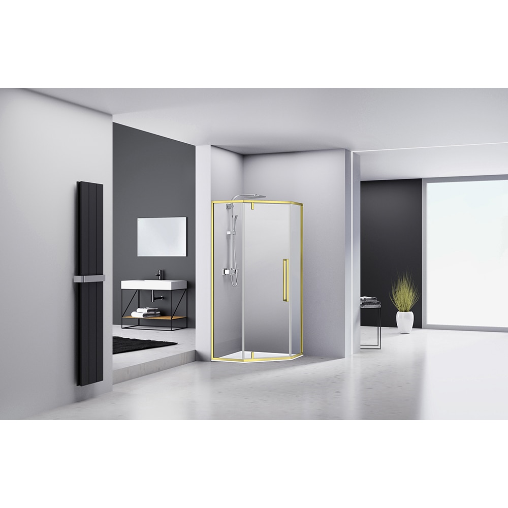 Cabina dus standard BELFORM Fortuna, pentagonala, aluminiu, 90 x 90 x 200 cm, sticla securizata 6mm, profil auriu