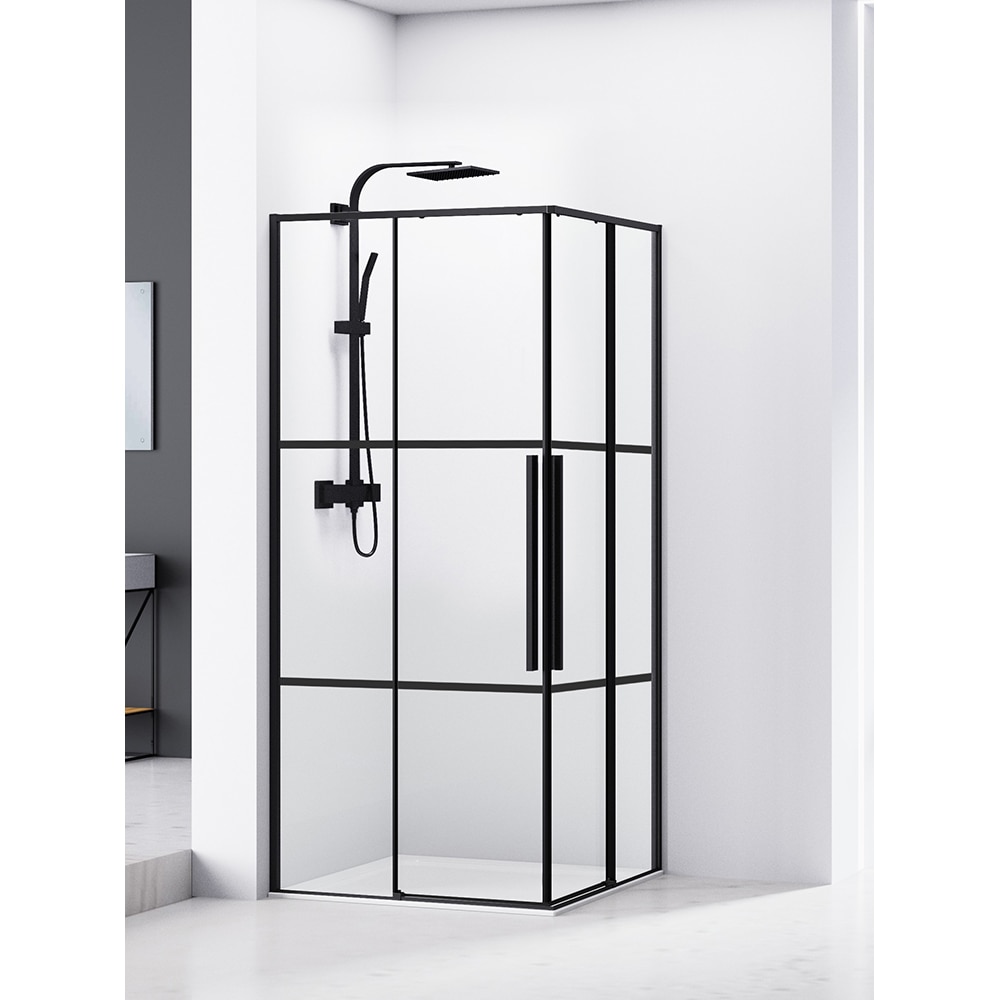 Cabina dus standard BELFORM Infinity, patrata, 90 x 90 x 200 cm, profil aluminiu, sticla securizata 6mm, negru