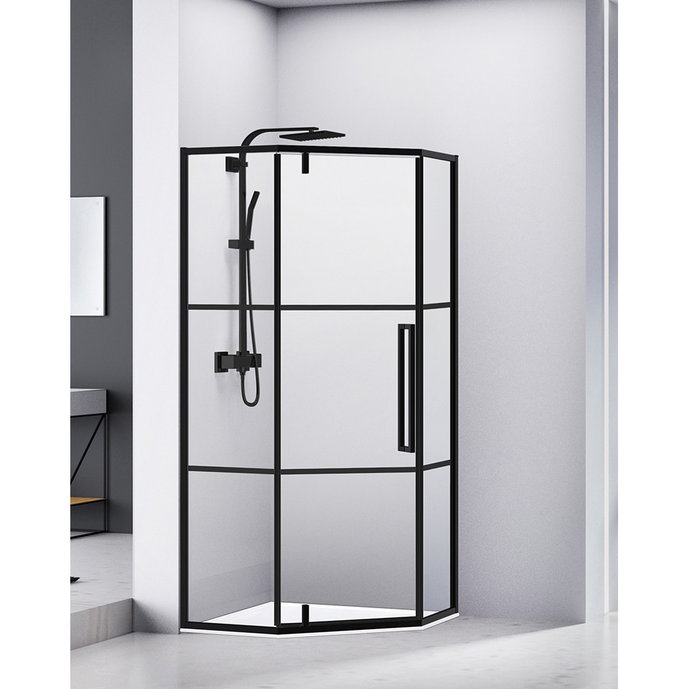 Cabina dus standard BELFORM Infinity, pentagonala, 90 x 90 x 200 cm, profil aluminiu, sticla securizata 6mm, negru