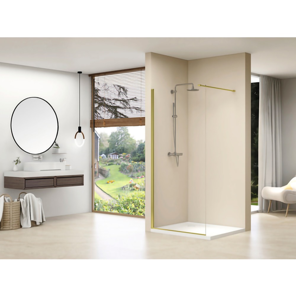 Paravan dus walk-in BELFORM Fortuna 27GL5011, aluminiu, sticla securizata transparenta, 120 x 200 cm, auriu