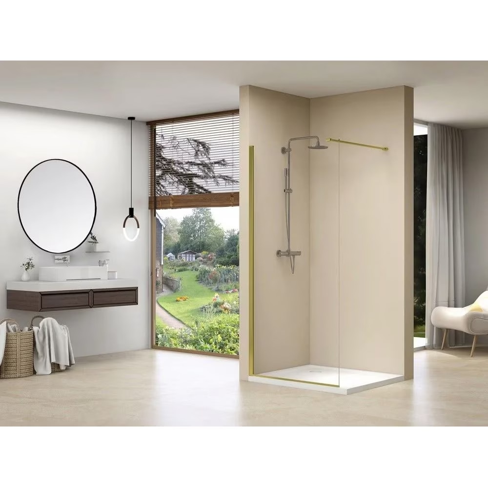 Paravan dus walk-in BELFORM Fortuna 27GL5001, aluminiu, sticla securizata transparenta, 60 x 200 cm, auriu