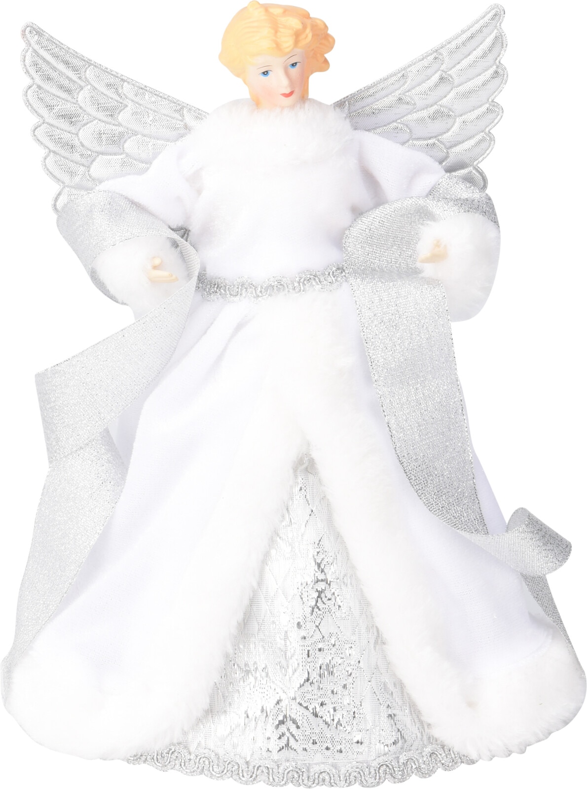 Varf brad de Craciun Inger, 23 cm, alb-argintiu