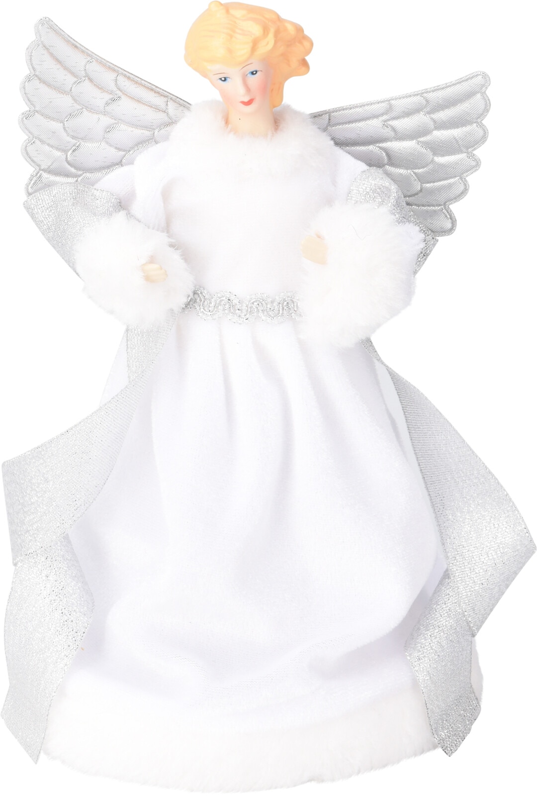 Varf brad de Craciun Inger, 23 cm, alb-argintiu