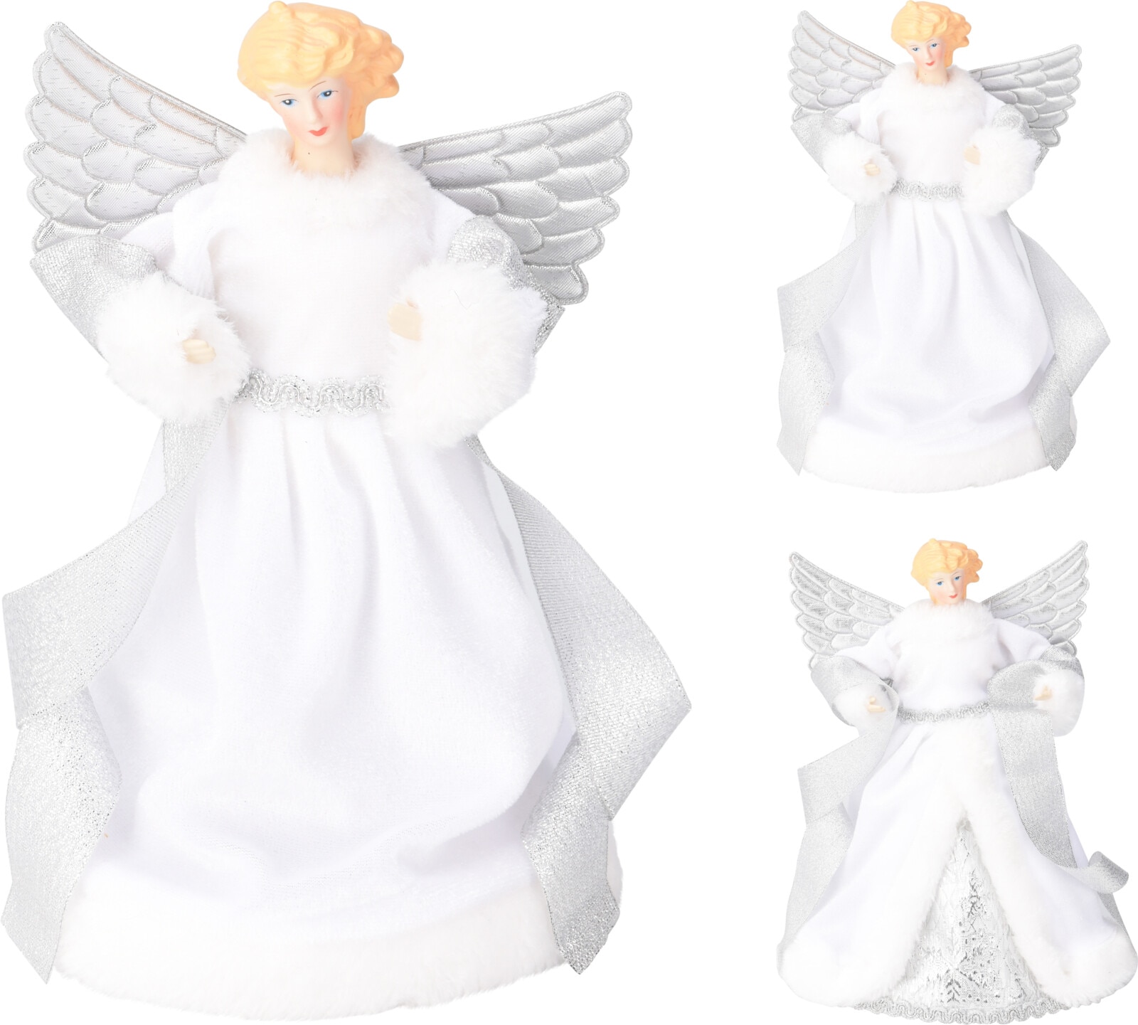 Varf brad de Craciun Inger, 23 cm, alb-argintiu