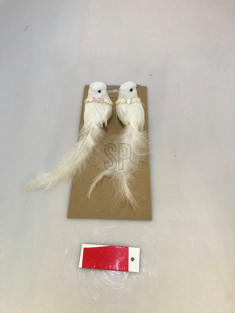 Decoratiune Craciun, model pasare, 16 cm, alb, 2 bucati