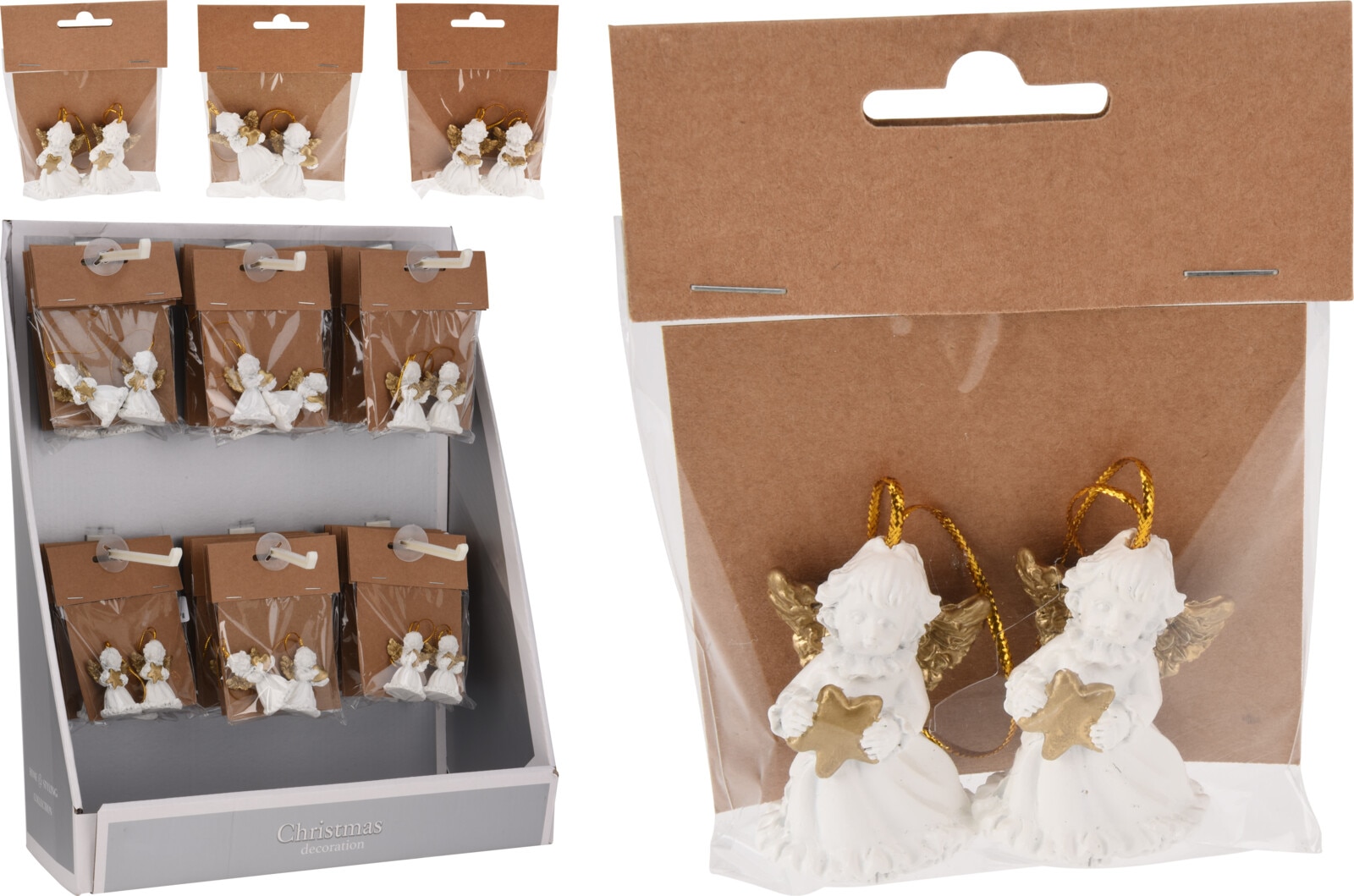 Decoratiune Craciun, model inger, 5 cm, alb, 2 bucati