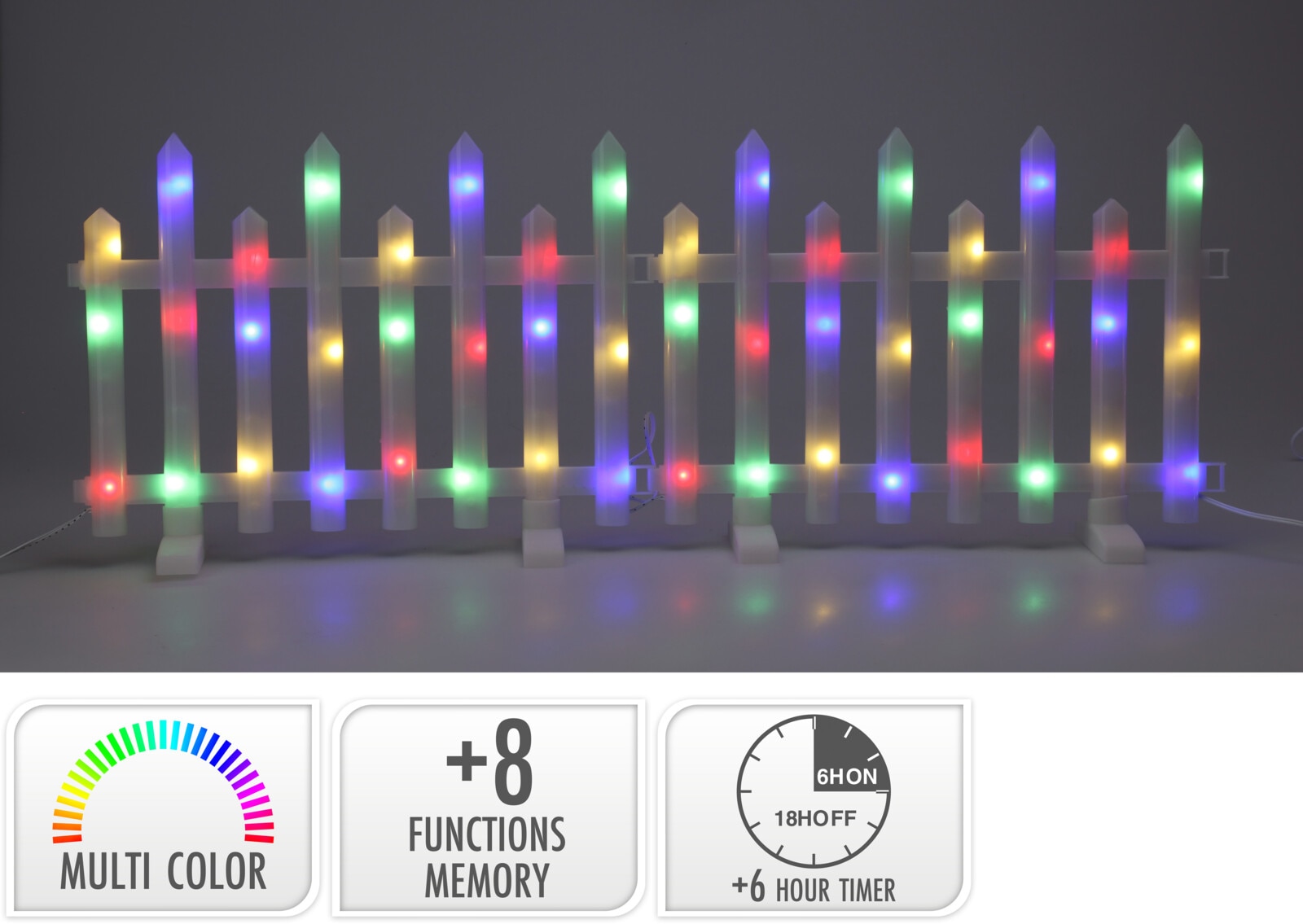 Decoratiune luminoasa, model gard, 40 x 8 x 34 cm, multicolor