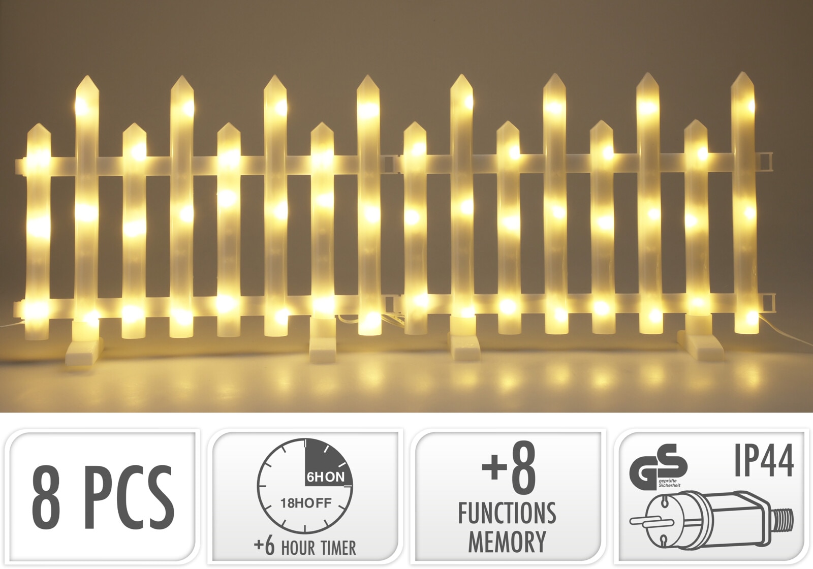 Decoratiune luminoasa, model gard, 36 cm, alb cald