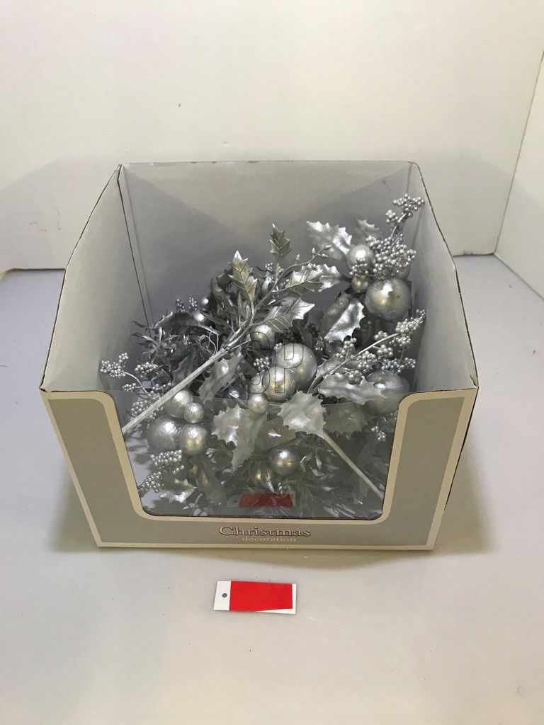 Decoratiune Craciun, model floare, 20 cm, argintiu