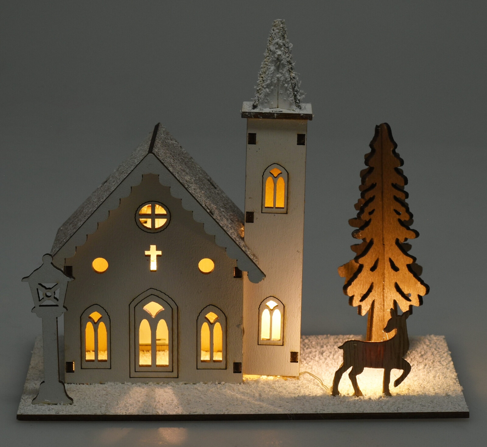 Decoratiune Craciun Casa lemn cu LED, 17 cm