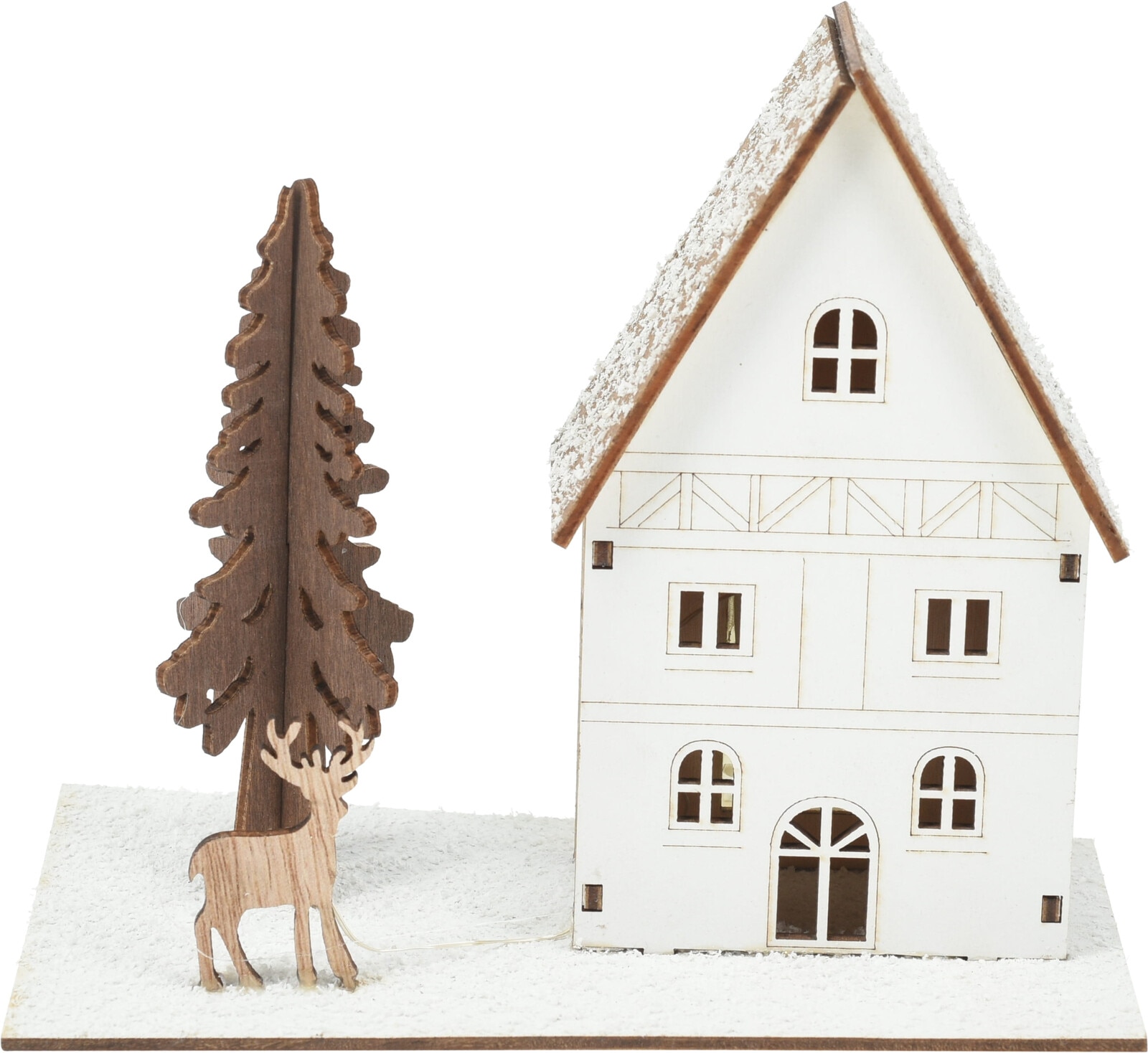 Decoratiune Craciun Casa lemn cu LED, 17 cm