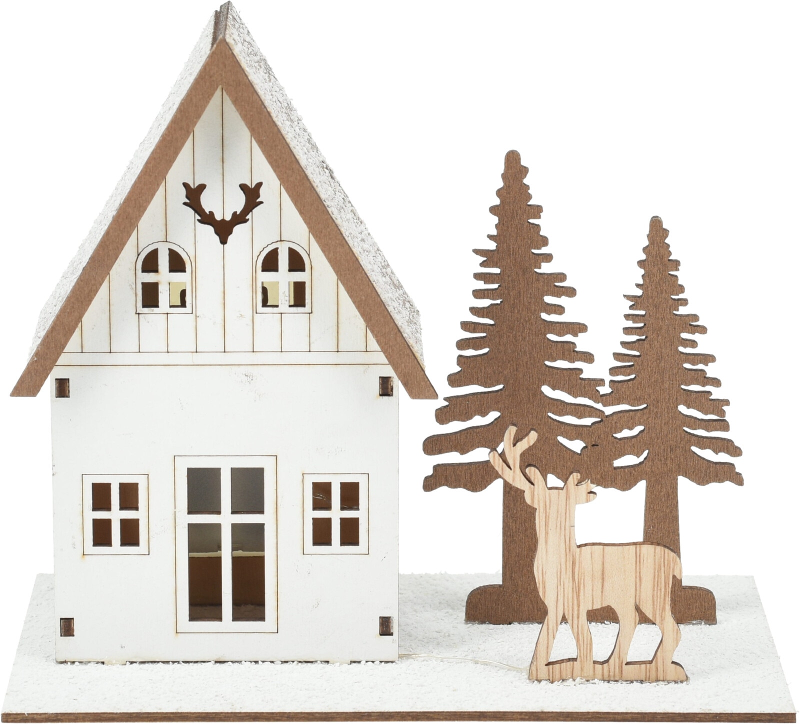 Decoratiune Craciun Casa lemn cu LED, 17 cm