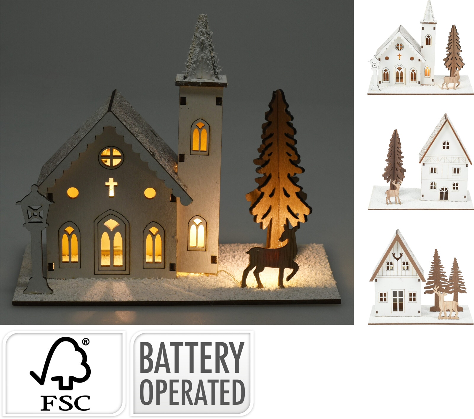 Decoratiune Craciun Casa lemn cu LED, 17 cm