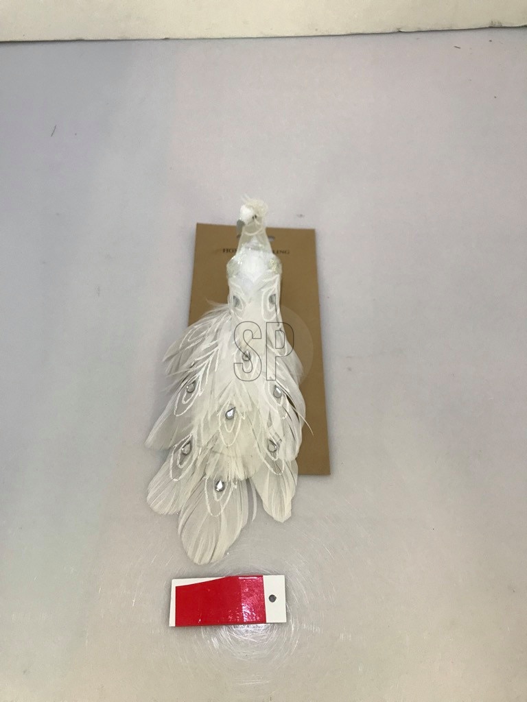 Decoratiune brad paun, 24 cm, alb