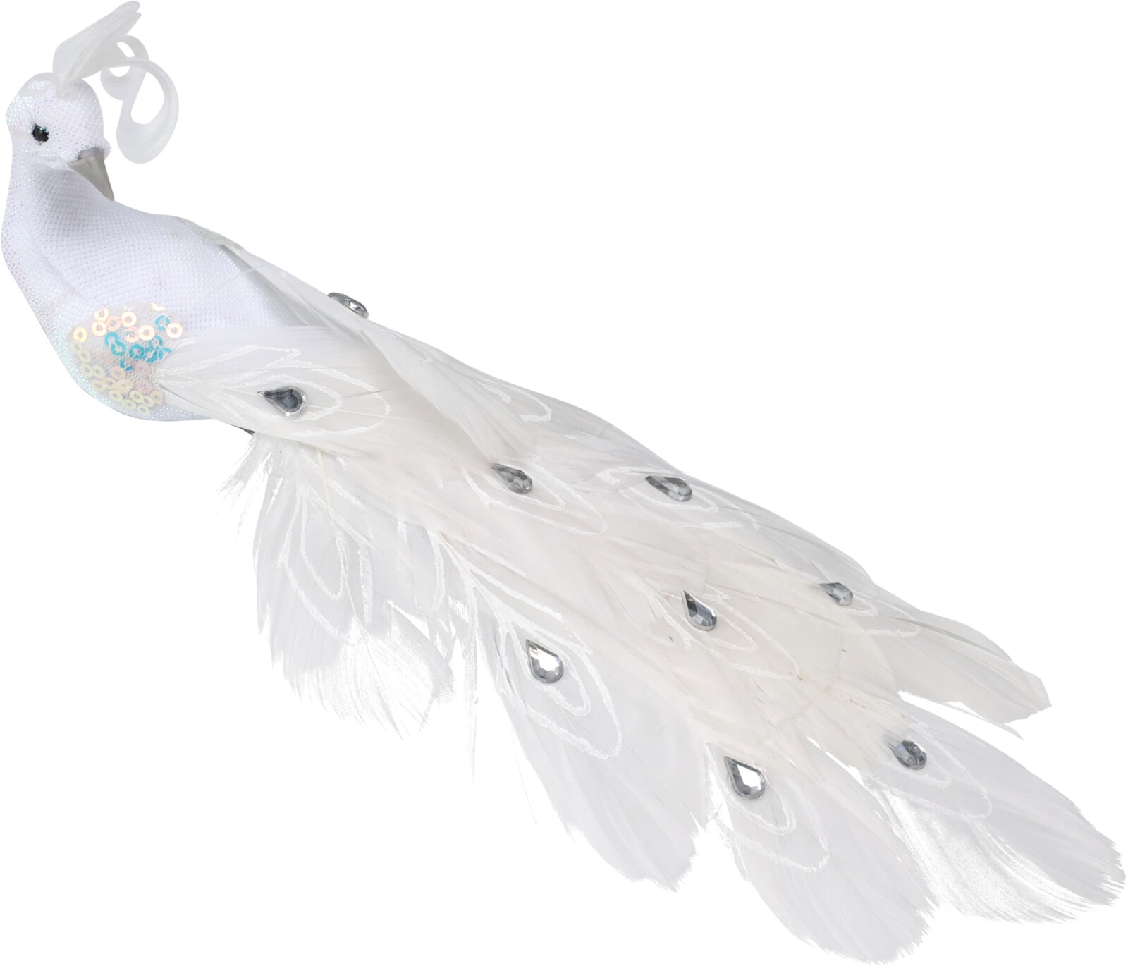 Decoratiune brad paun, 24 cm, alb