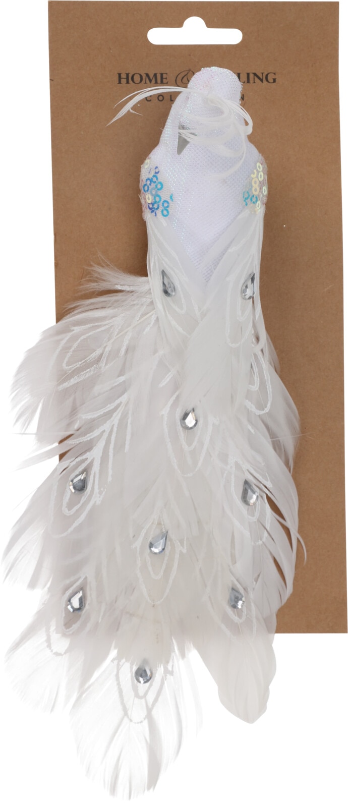 Decoratiune brad paun, 24 cm, alb