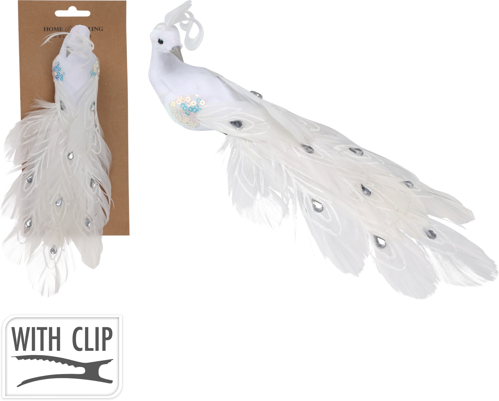 Decoratiune brad paun, 24 cm, alb