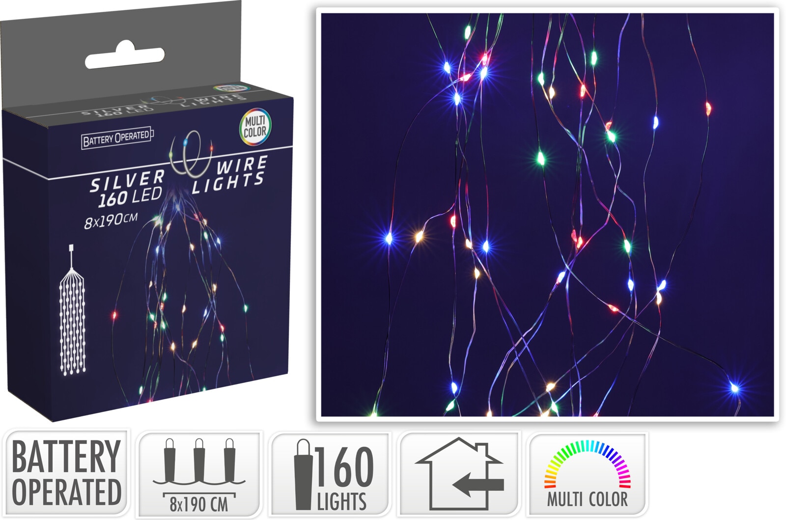 Perdea lumini, 160 led-uri, 1.9 m, iluminare color