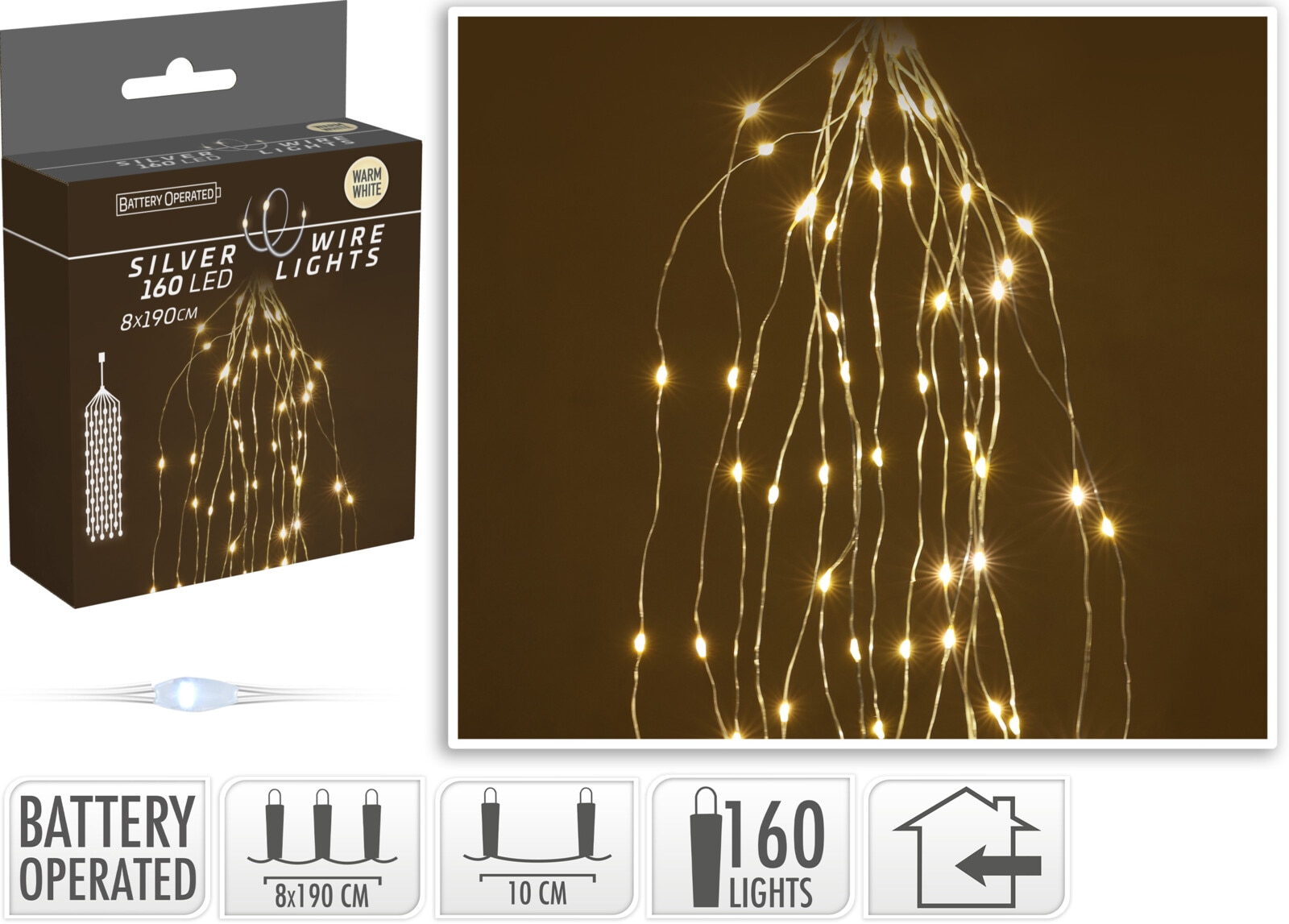 Perdea lumini, 160 led-uri, 1.9 m, iluminare alb cald