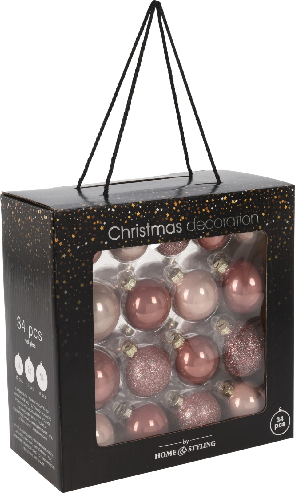 Set globuri brad, 34 bucati, roz