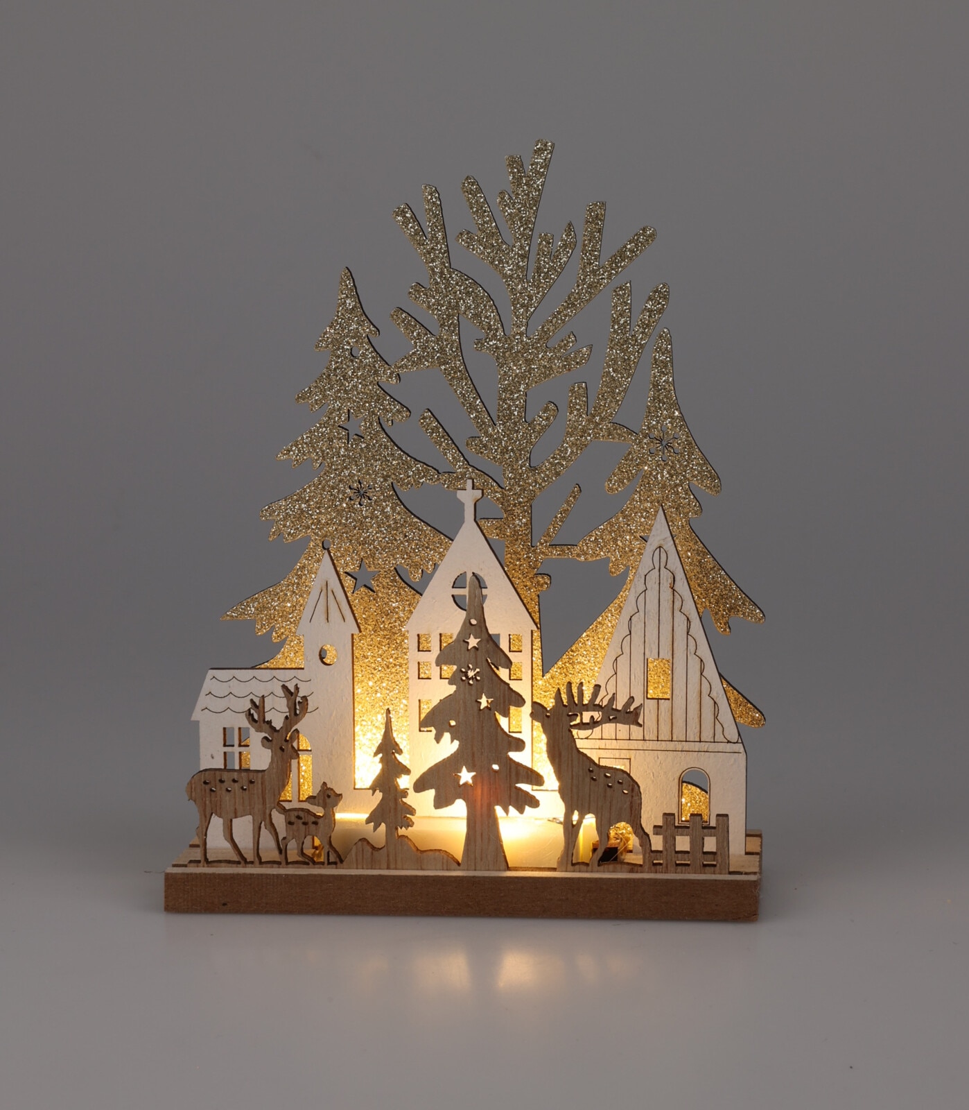 Decoratiune Craciun Casa lemn cu LED, 15 cm