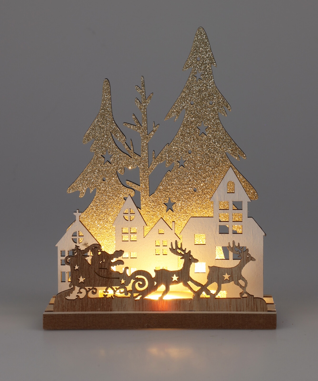 Decoratiune Craciun Casa lemn cu LED, 15 cm