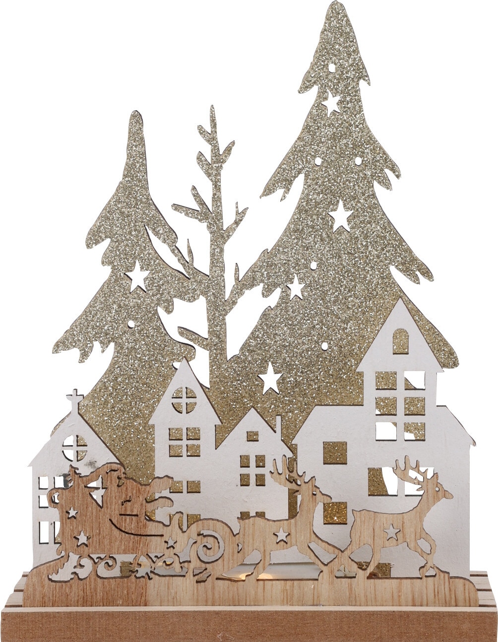 Decoratiune Craciun Casa lemn cu LED, 15 cm