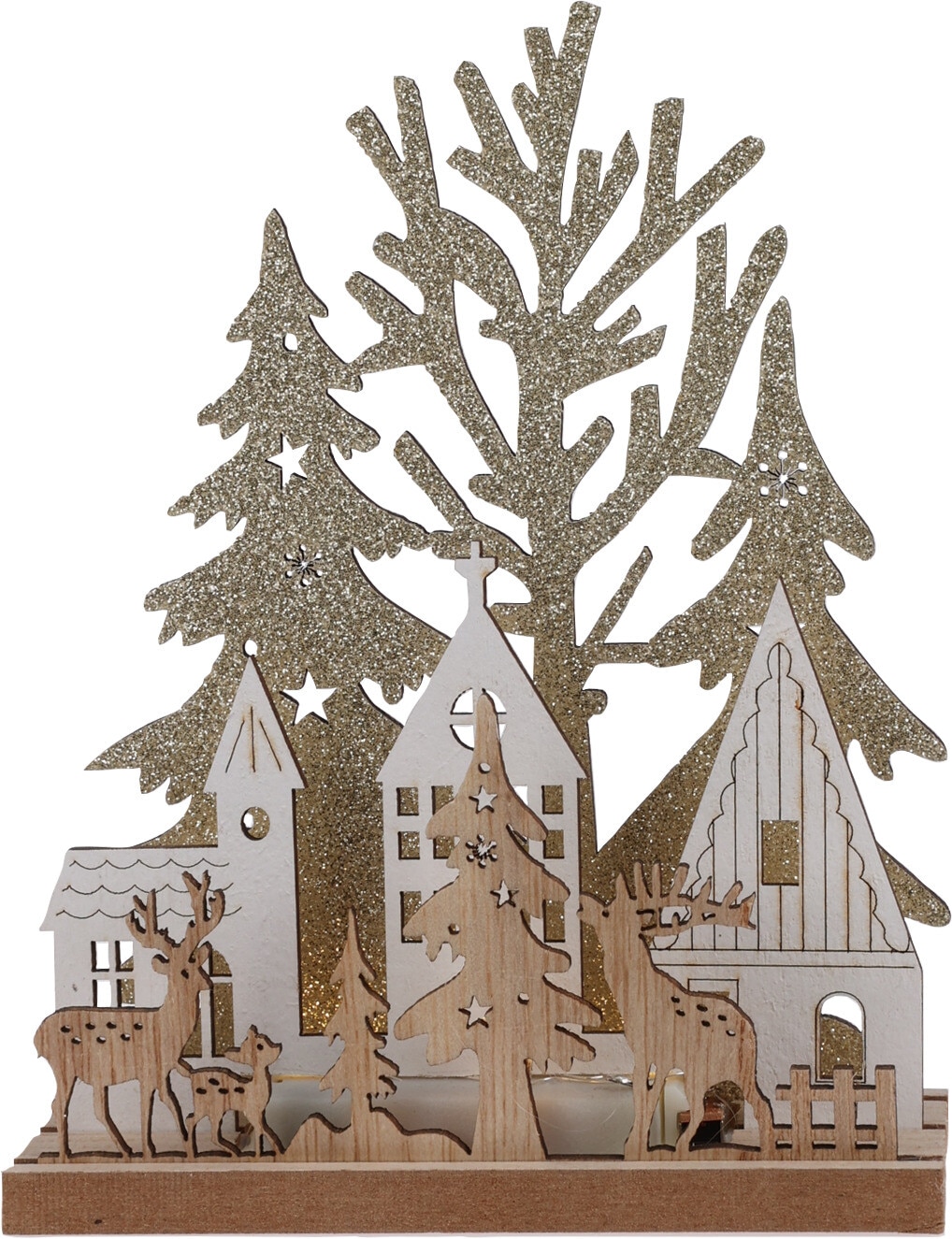 Decoratiune Craciun Casa lemn cu LED, 15 cm