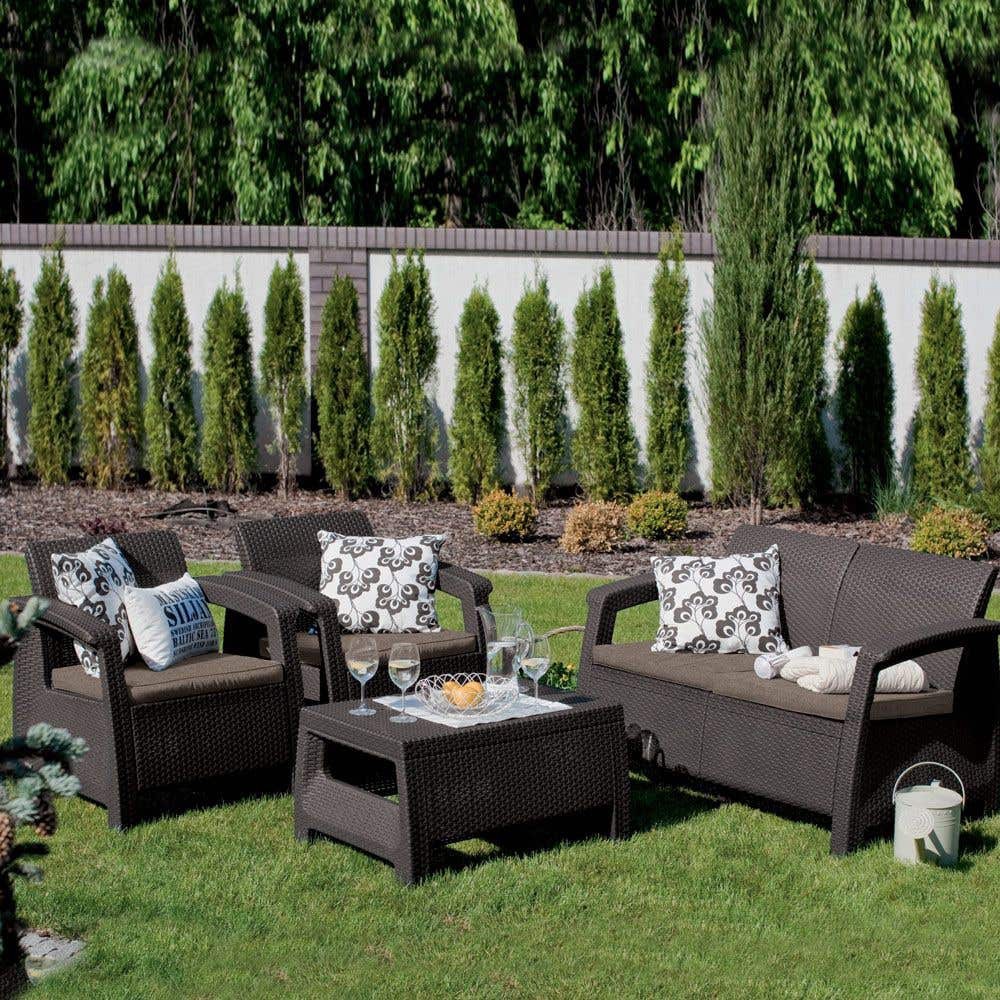 Set mobilier gradina Keter, 4 piese, perne, maro