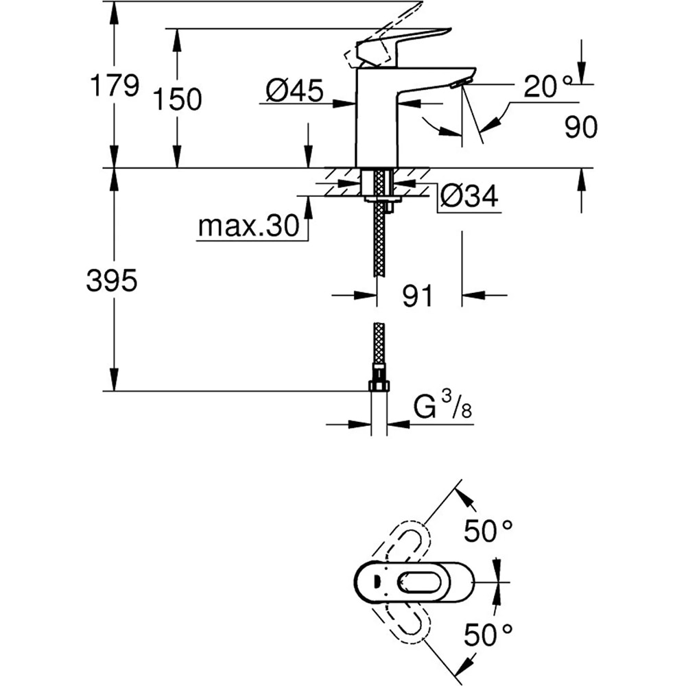 Set baie 3 in 1 GROHE Start Loop, baterie lavoar, baterie cada/dus, set de dus, alama, crom