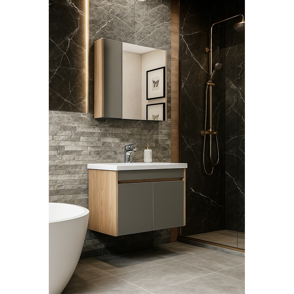 Set mobilier baie WOODART Eve, 2 piese, 62 cm, maro-gri