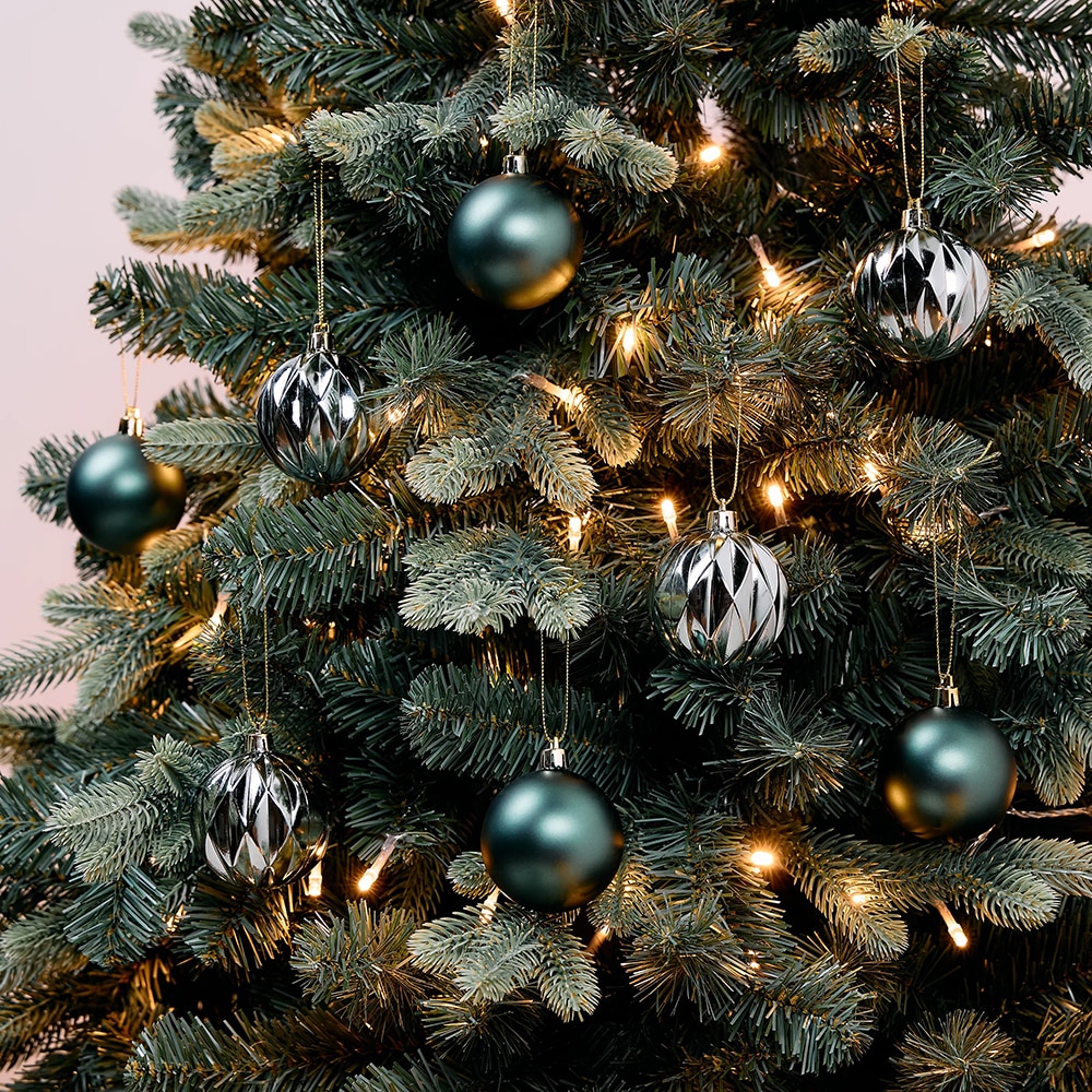 Set globuri, 6 cm, albastru deschid si argintiu, 8 bucati