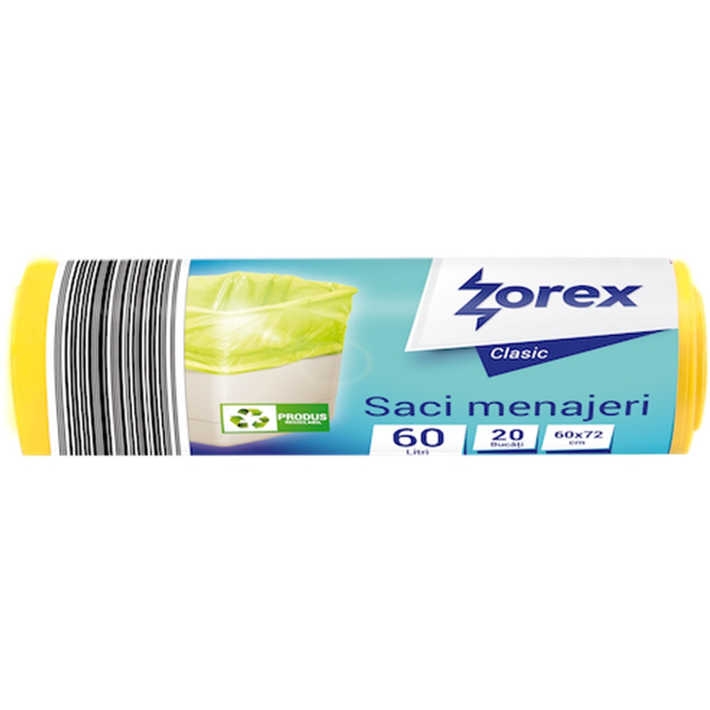 Saci menajeri ZOREX Clasic GSM702, 20 bucati, 60 l, galben