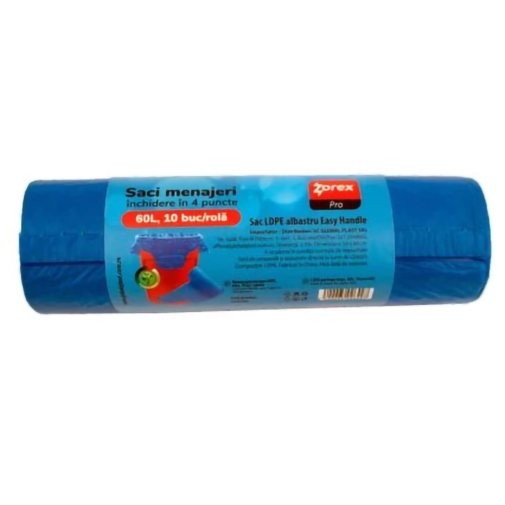 Saci menajeri ZOREX Pro GSAU60, inchidere in 4 puncte, 10 bucati, 60 l, albastru