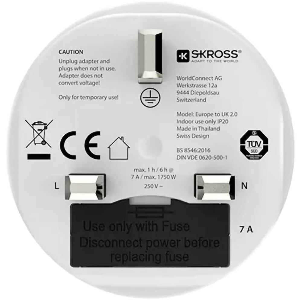 Adaptor priza SKROSS 1.500230C-E, EU-UK, plastic, alb