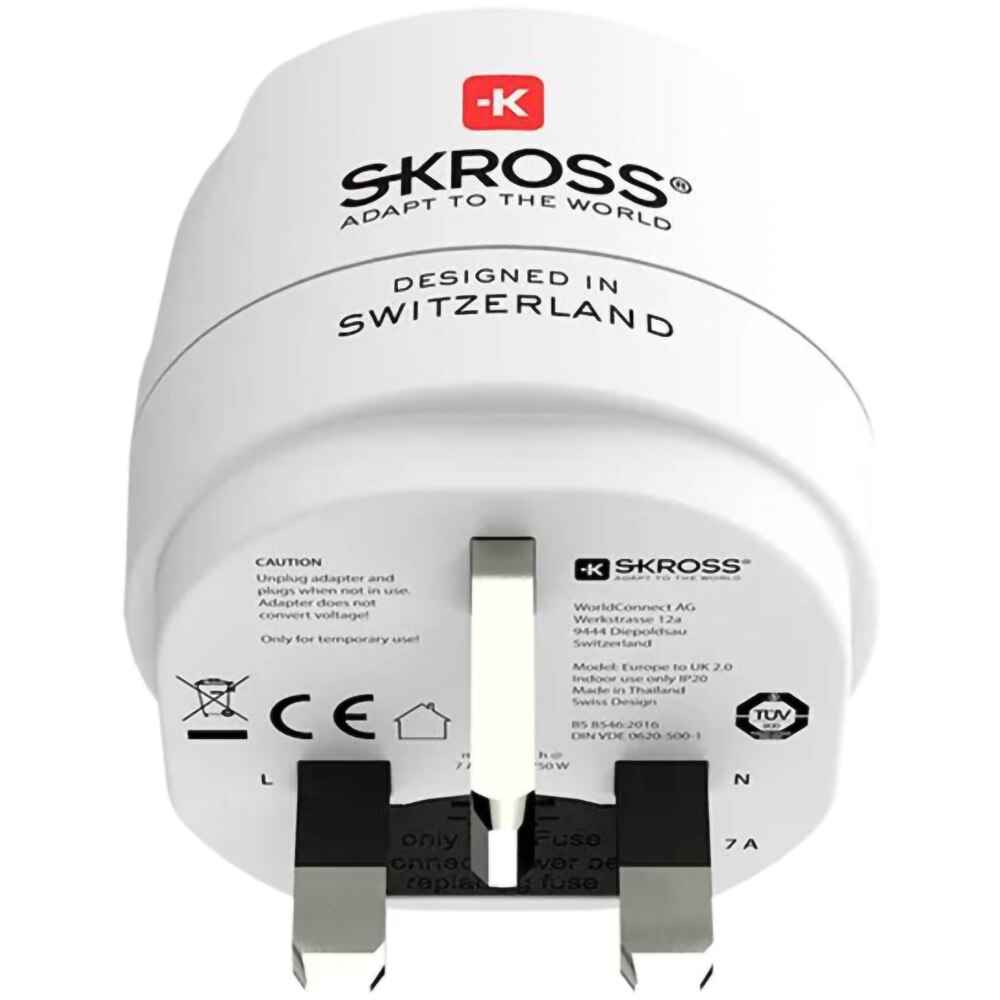 Adaptor priza SKROSS 1.500230C-E, EU-UK, plastic, alb