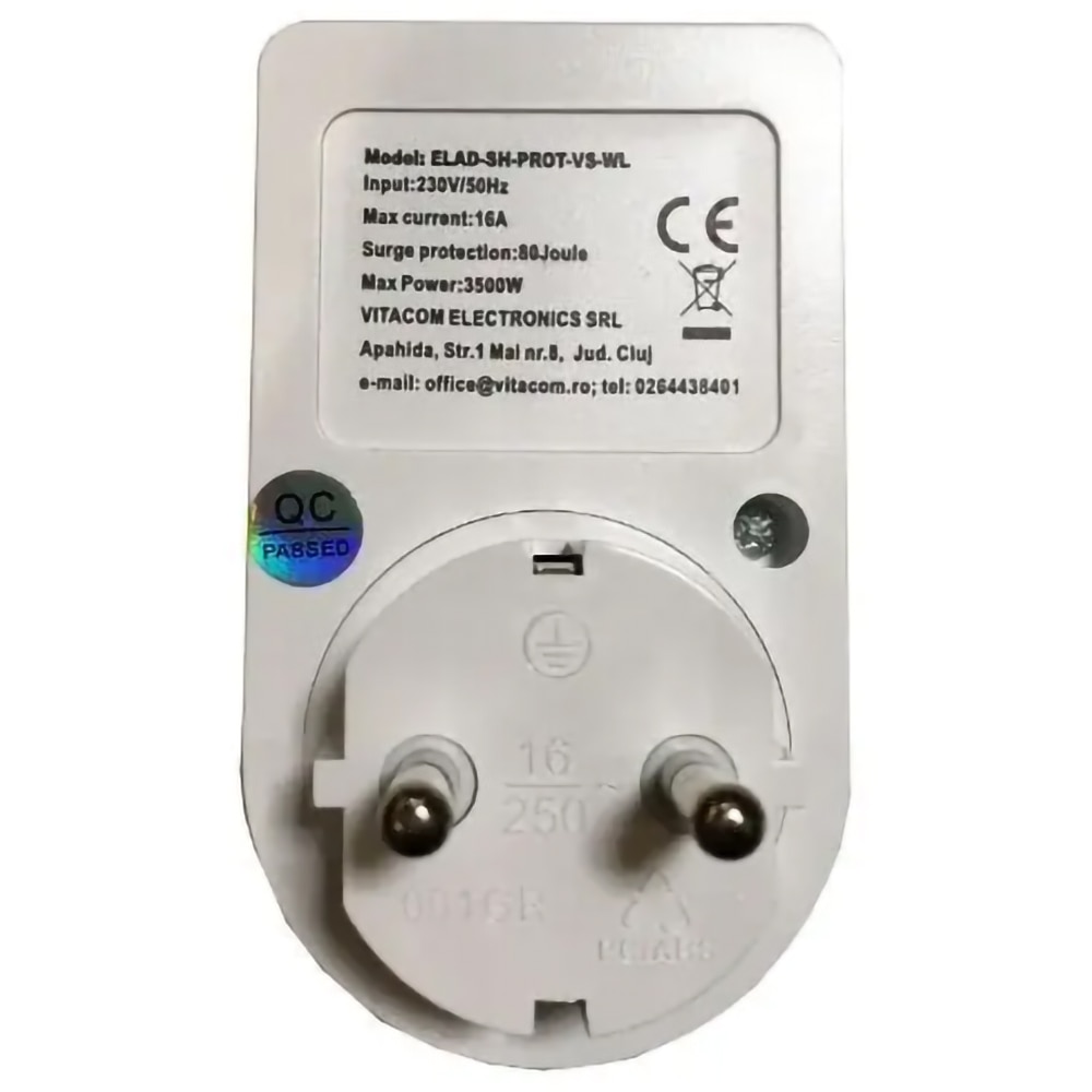 Stecher Schuko WELL ELAD-SH-PROT/VS-WL, protectie la joasa si inalta tensiune, 15A, alb