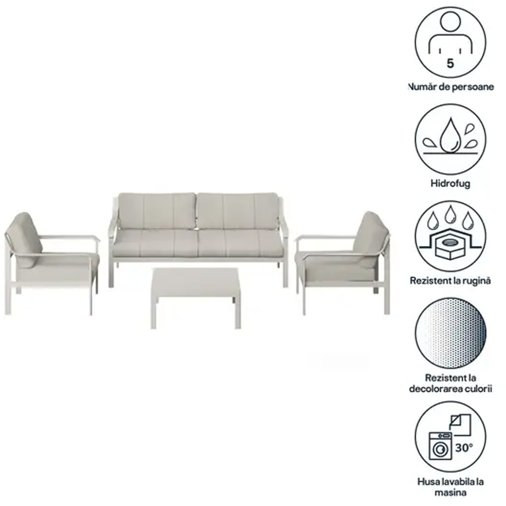 Set mobilier gradina GOODHOME Santacruz Peyote 101483106, 4 piese, gri